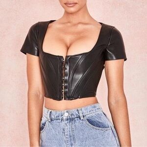NWT House of CB Abigail Black Faux Leather Corset